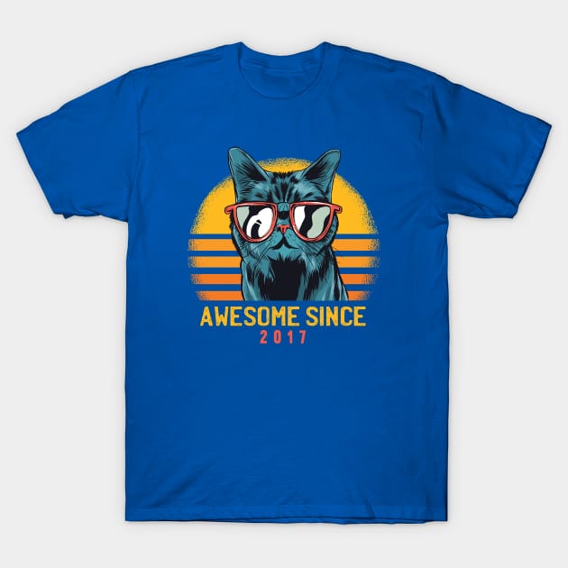 Retro Cool Cat Awesome Since 2017 // Awesome Cattitude Cat Lover T-Shirt by Now Boarding